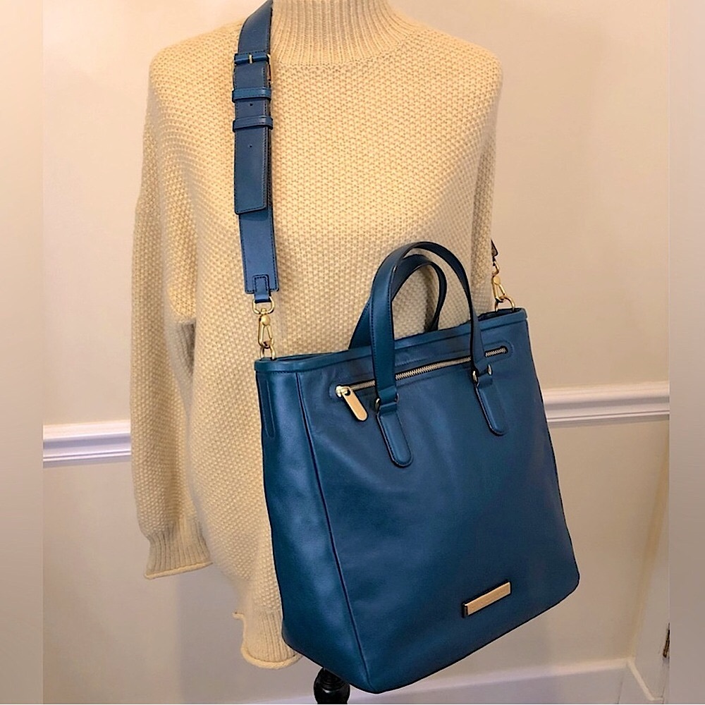 MARC JACOBS ‘Luna’ Teal Leather Top Handle Crossbody Tote Gold Hardware NWOT - Picture 7 of 17